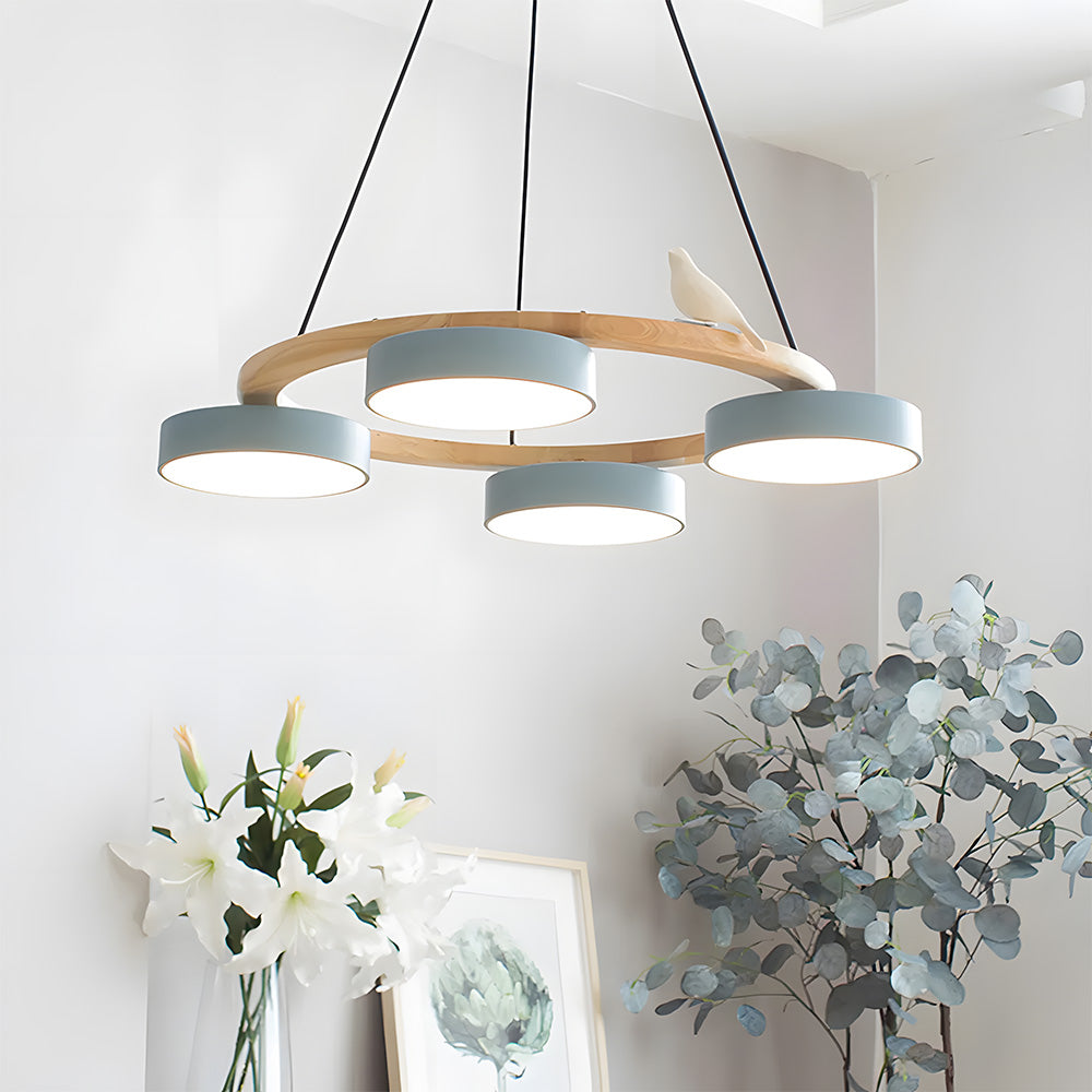 Modern Wood Bird Pendant Lights Creative LED Chandelier for Living Room, Dinning Area