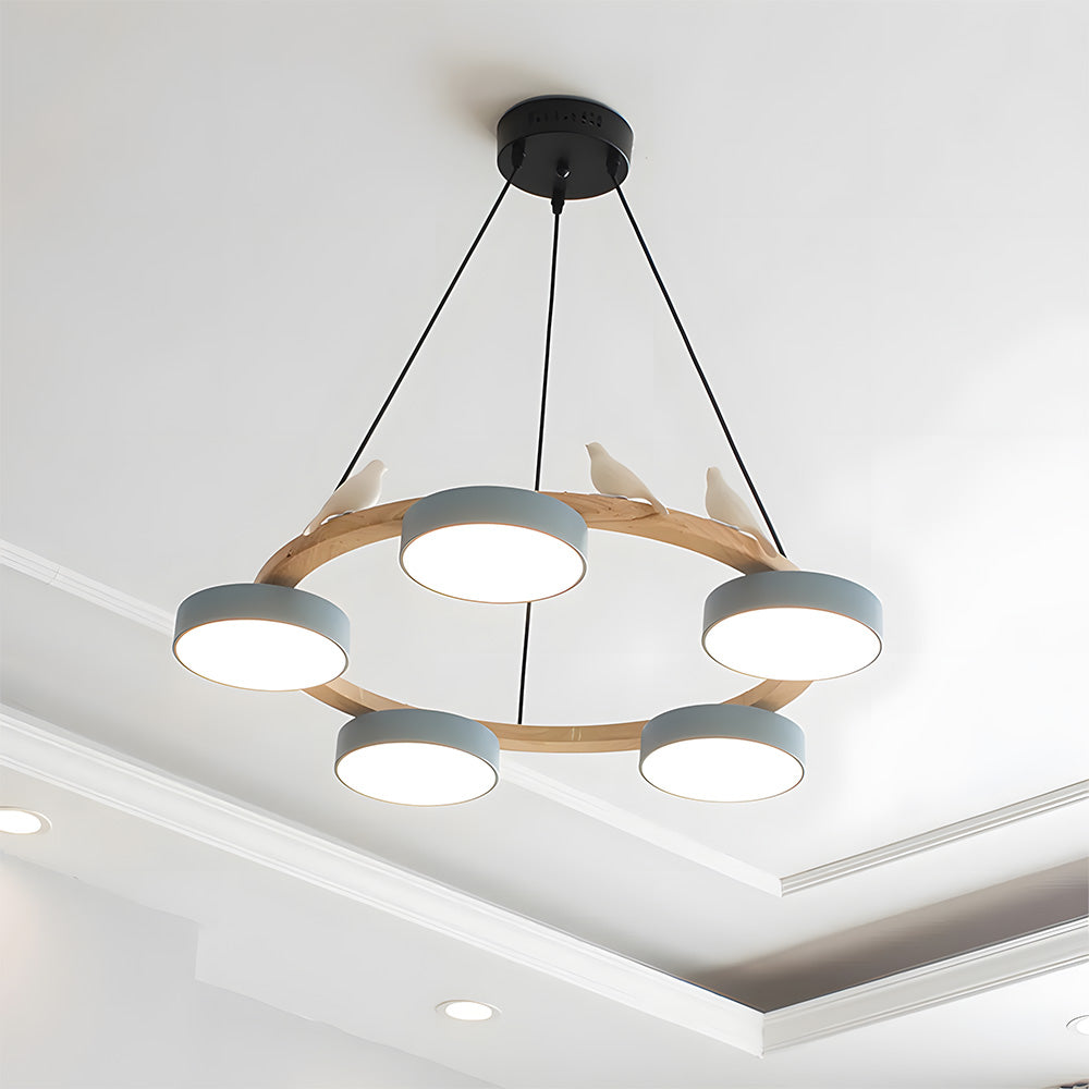 Modern Wood Bird Pendant Lights Creative LED Chandelier for Living Room, Dinning Area