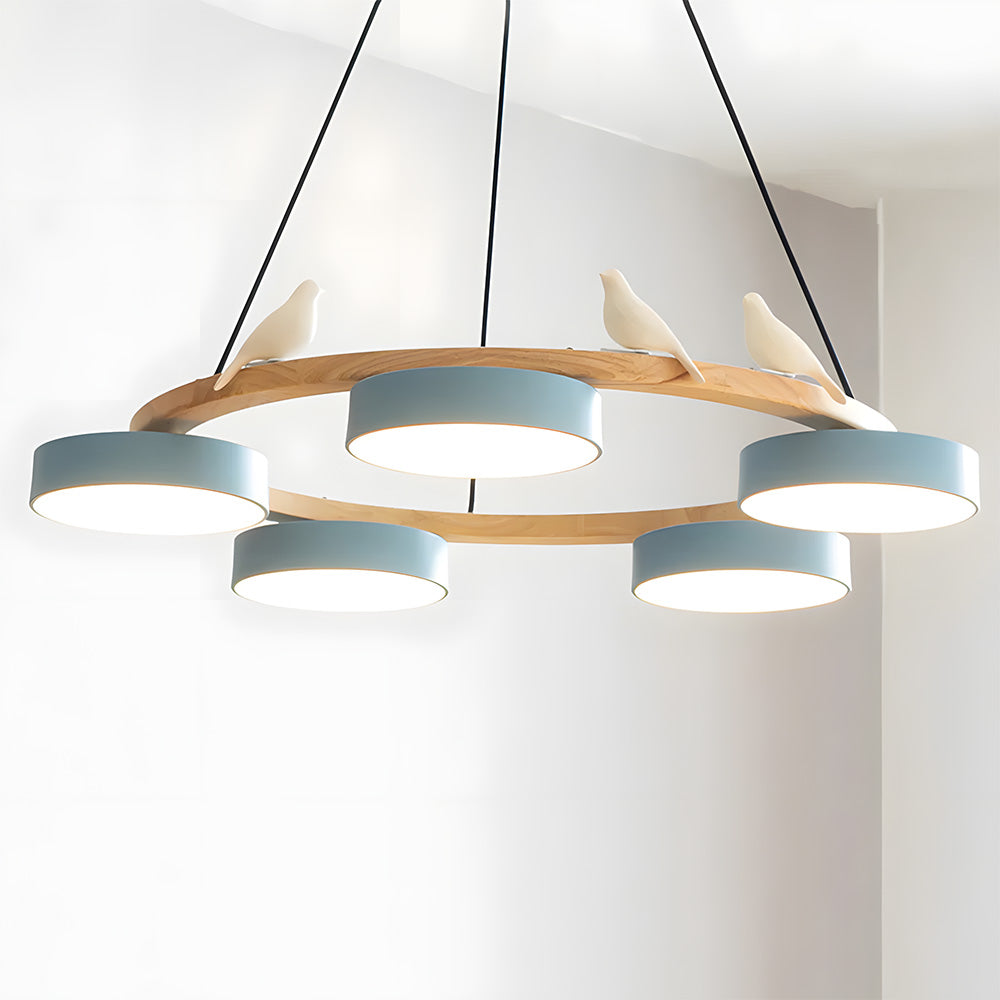 Modern Wood Bird Pendant Lights Creative LED Chandelier for Living Room, Dinning Area