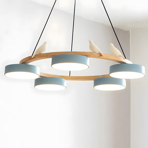 Modern Wood Bird Pendant Lights Creative LED Chandelier for Living Room, Dinning Area