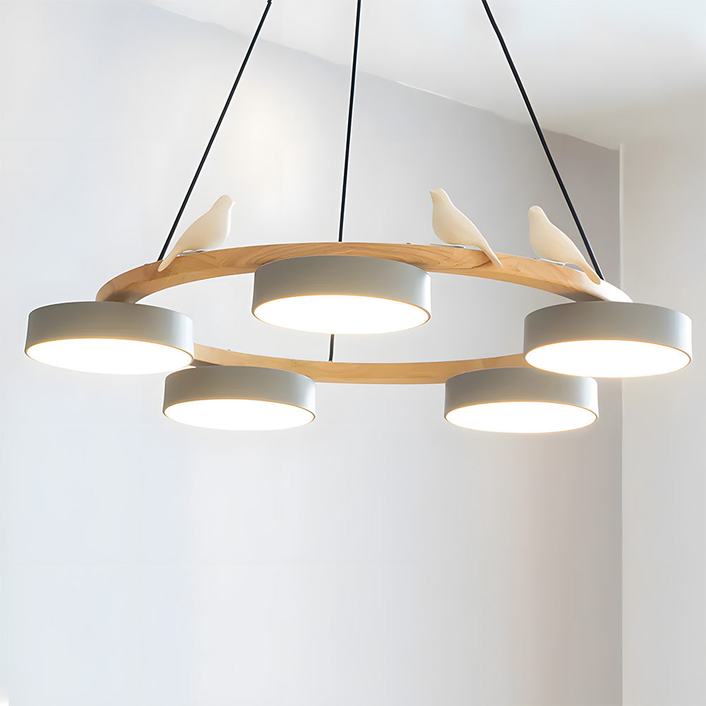 Modern Wood Bird Pendant Lights Creative LED Chandelier for Living Room, Dinning Area