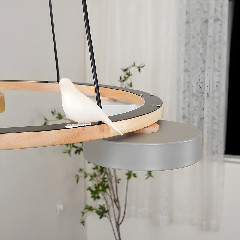 Modern Wood Bird Pendant Lights Creative LED Chandelier for Living Room, Dinning Area