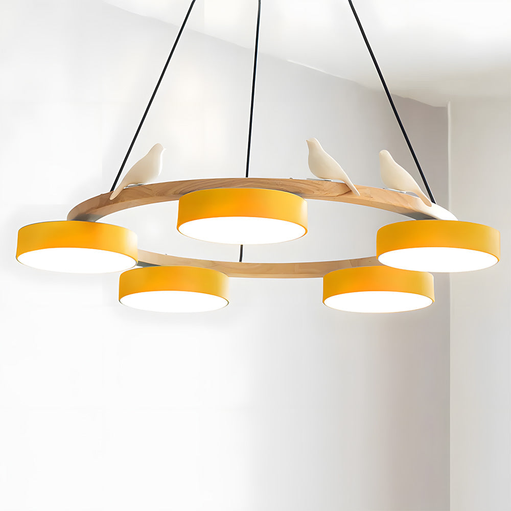 Modern Wood Bird Pendant Lights Creative LED Chandelier for Living Room, Dinning Area