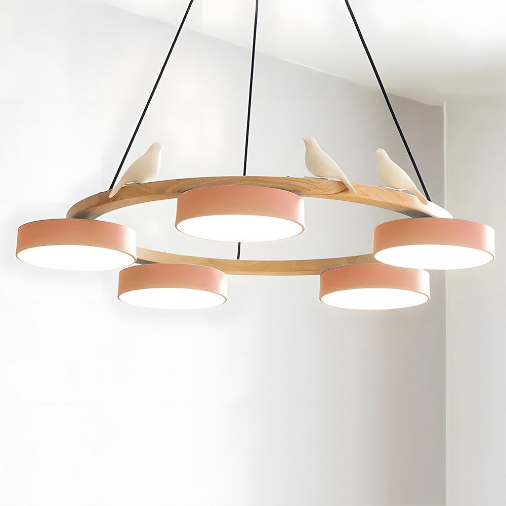 Modern Wood Bird Pendant Lights Creative LED Chandelier for Living Room, Dinning Area