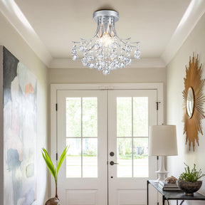 Silver Crystal Bouquet Semi-Flush Ceiling Light for Hallway