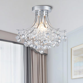 Silver Crystal Bouquet Semi-Flush Ceiling Light for Hallway