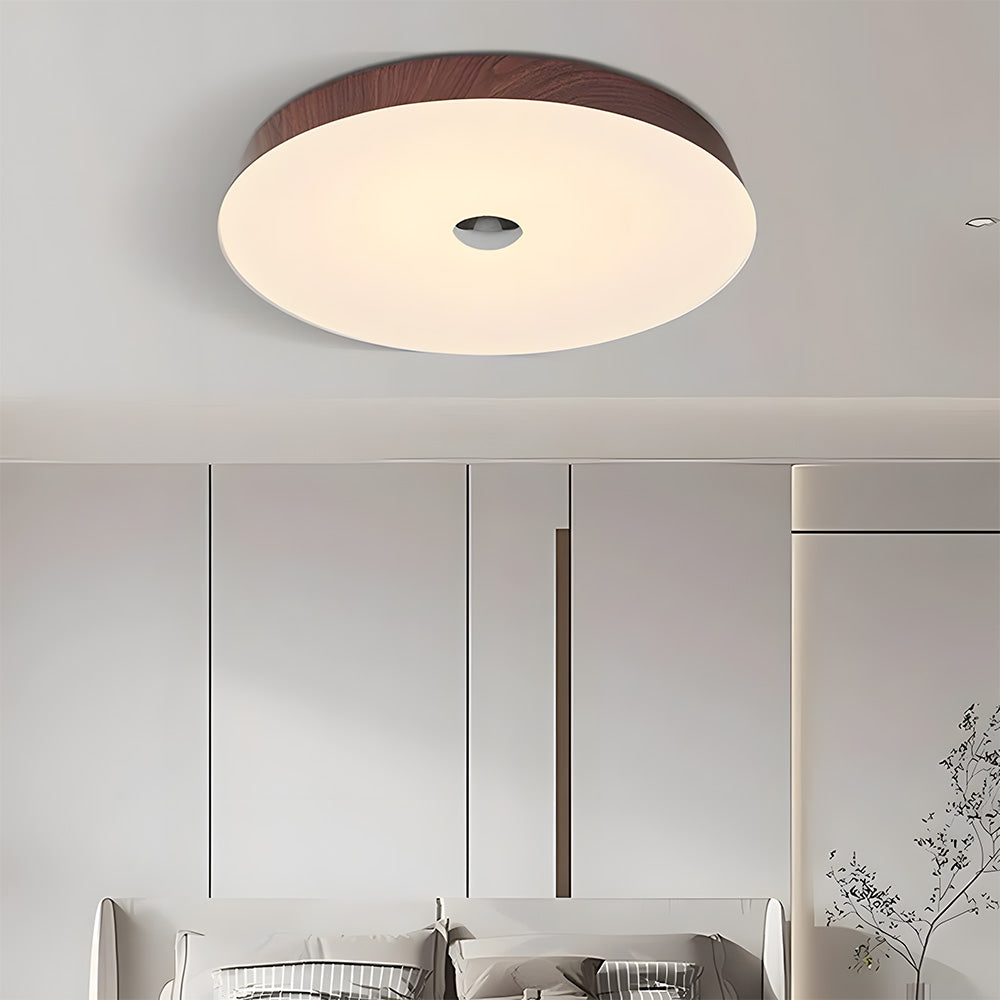 Natural Wood Grain Simple Round Bedroom LED Ceiling Lights