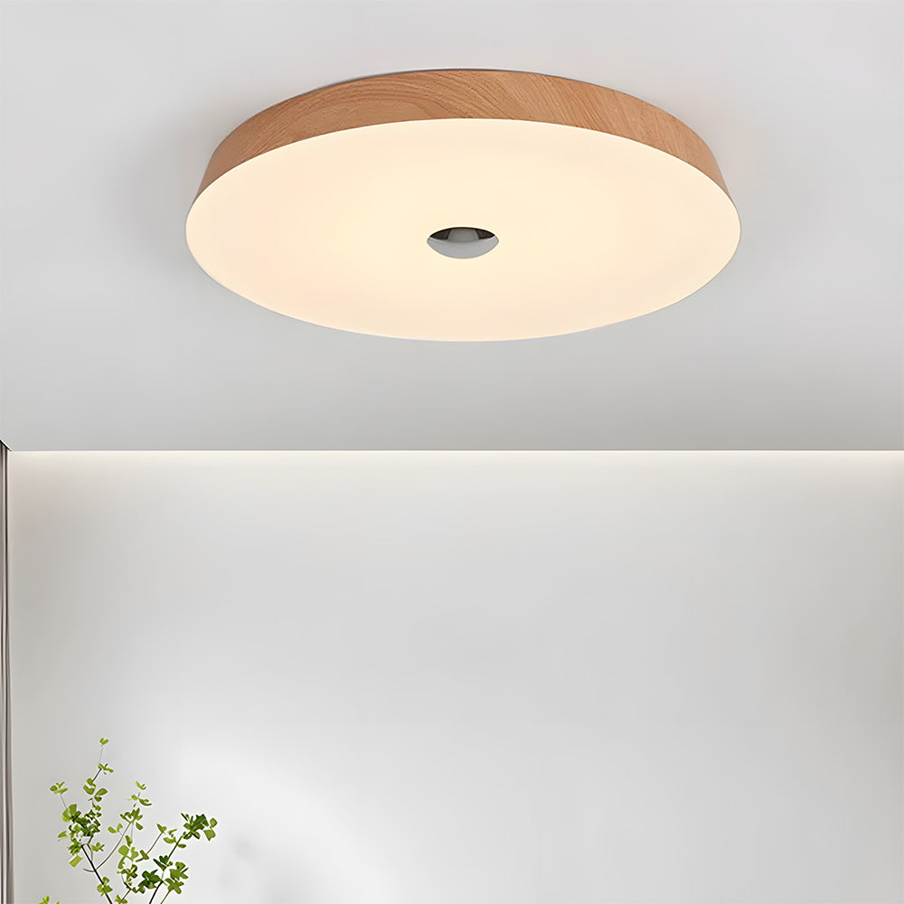 Natural Wood Grain Simple Round Bedroom LED Ceiling Lights