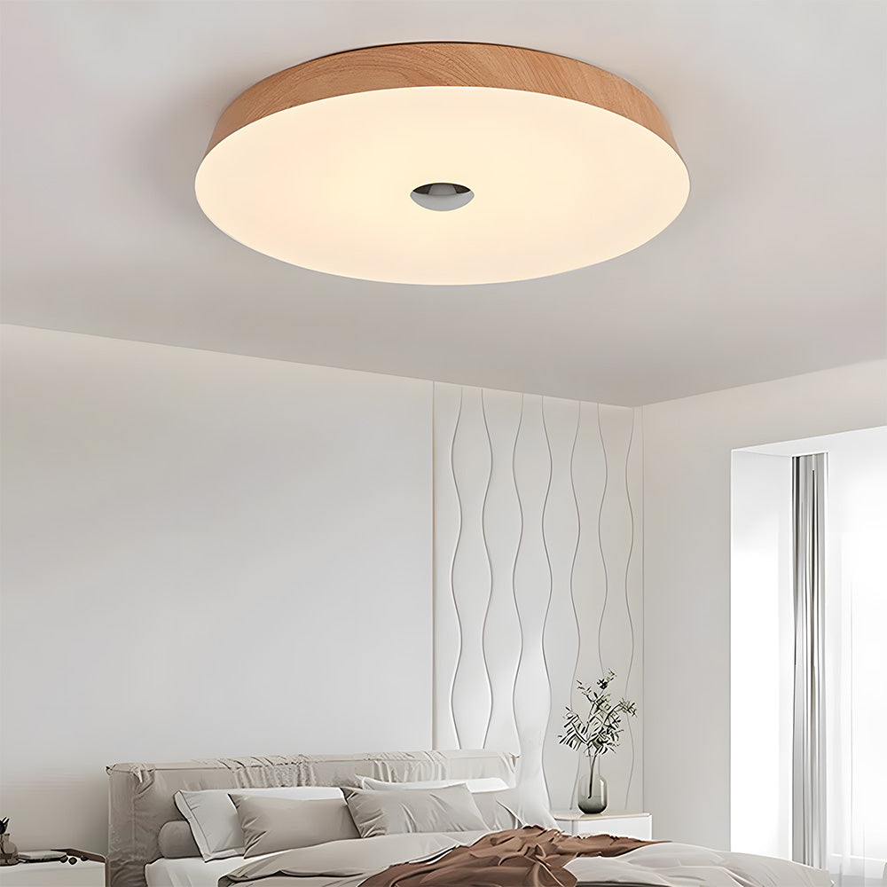 Natural Wood Grain Simple Round Bedroom LED Ceiling Lights