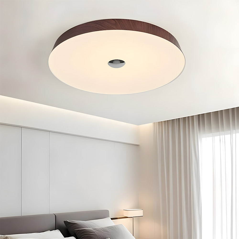 Natural Wood Grain Simple Round Bedroom LED Ceiling Lights