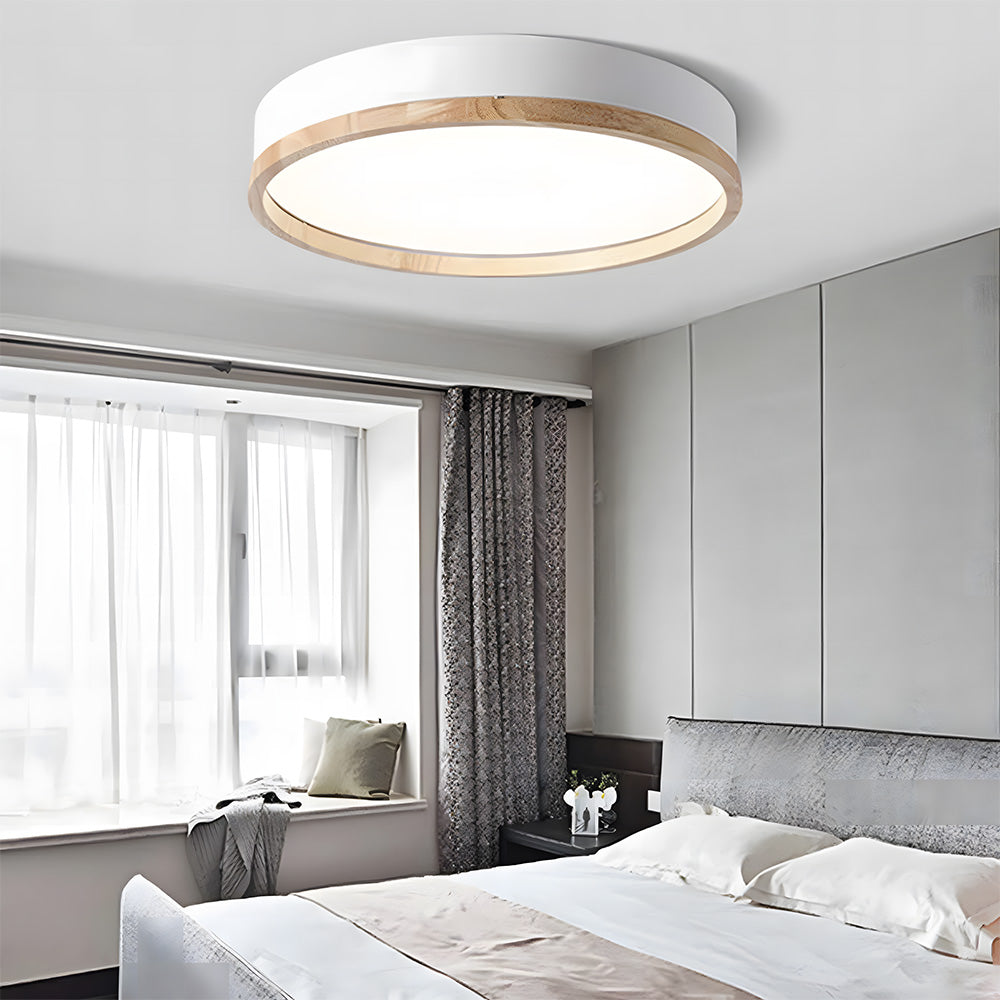 Contemporary Round Flush Mount Wooden Acrylic LED Ceiling Lights for Dining Room