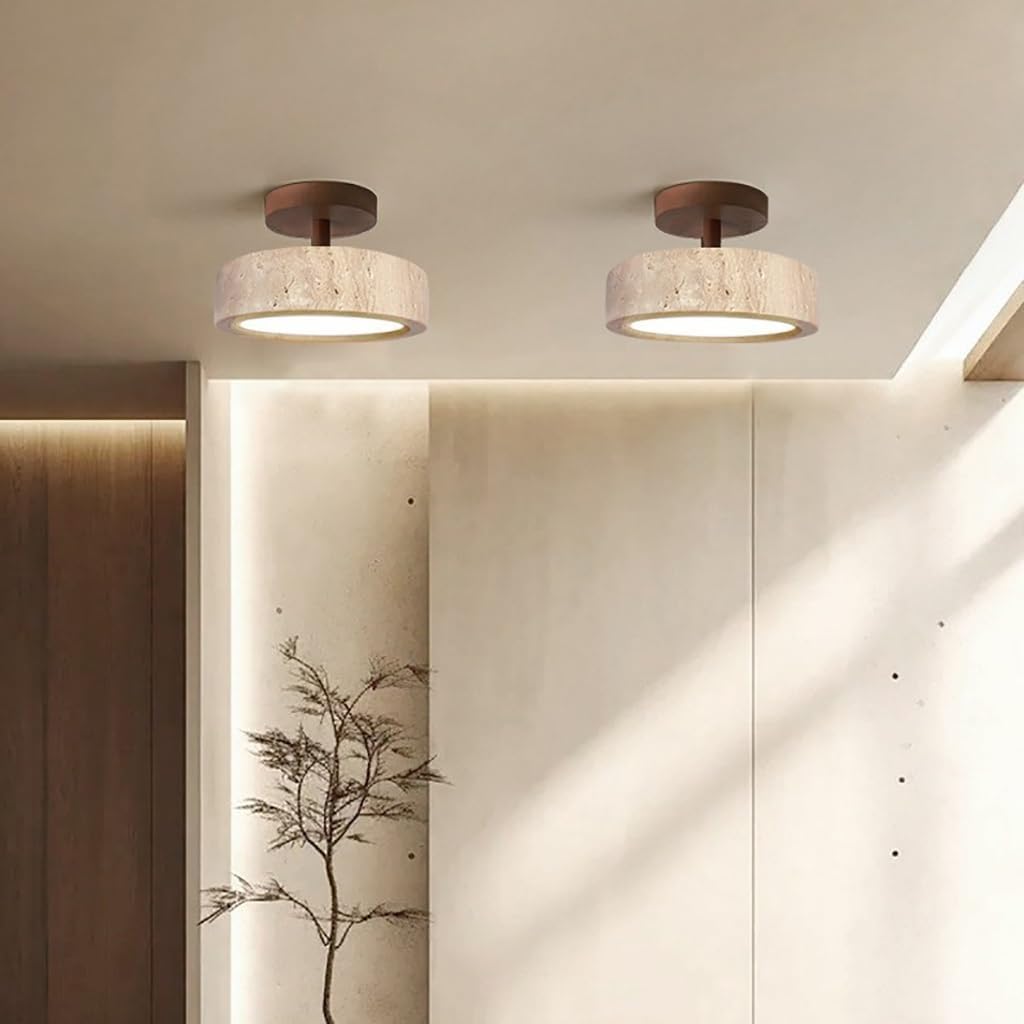 Wabi-Sabi Travertine LED Ceiling Light for Hall, Corridor, Living room