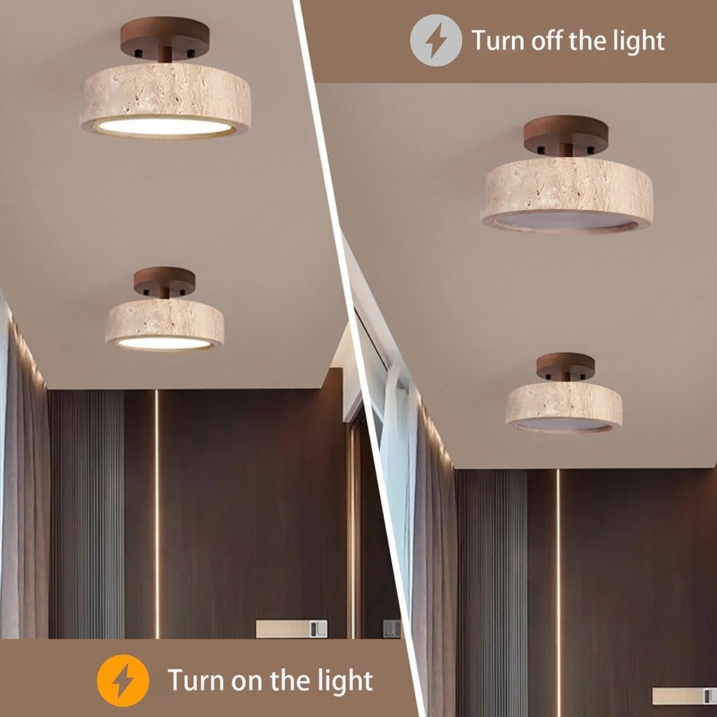 Wabi-Sabi Travertine LED Ceiling Light for Hall, Corridor, Living room