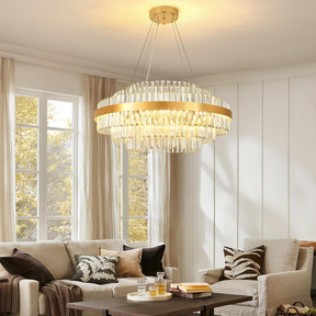 Modern Tiered Crystal LED Chandelier Luxury Hanging Lamp for Living Room Dining Room