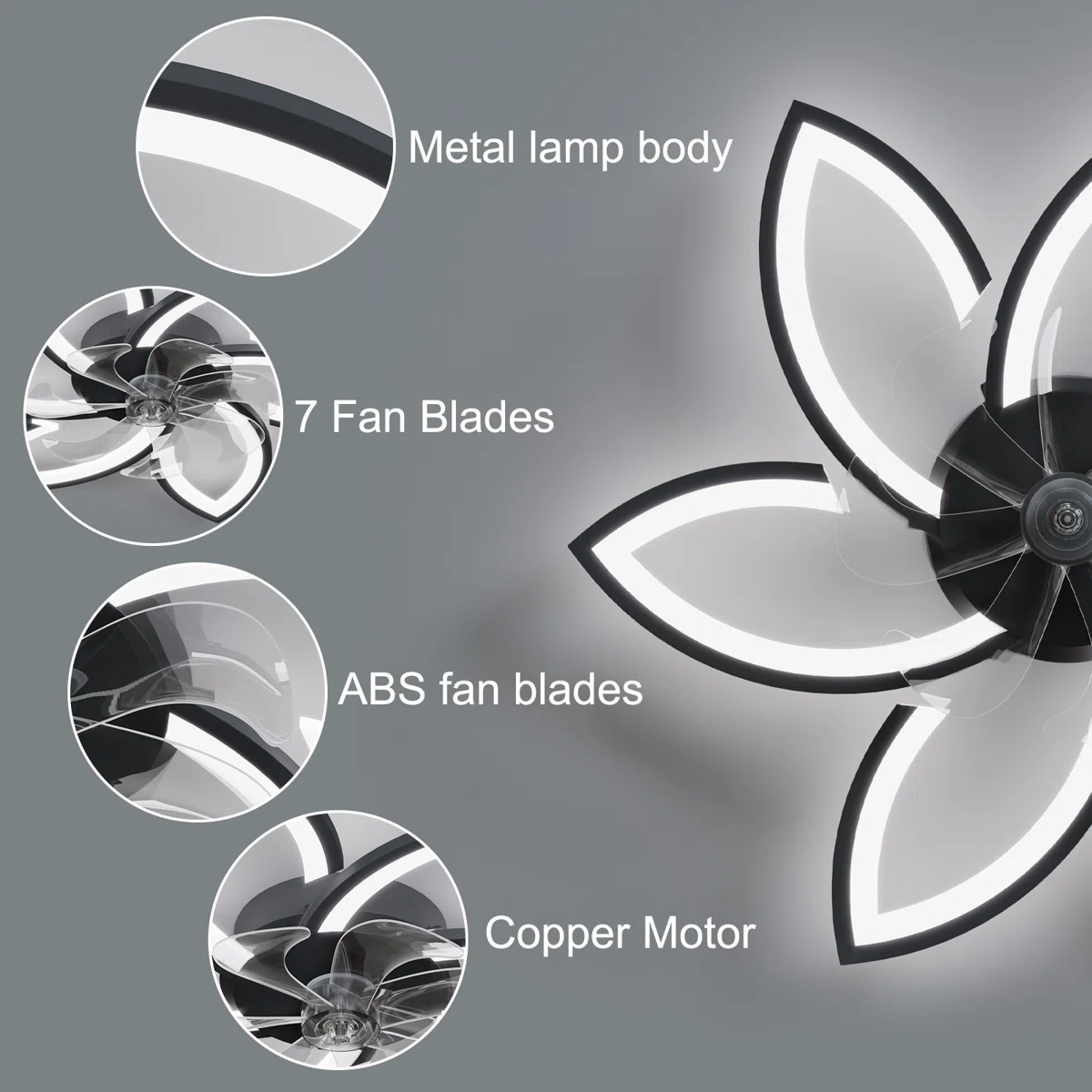 Modern Low Profile Flush Ceiling Fan with Lights, Dimmable, 6-Speed