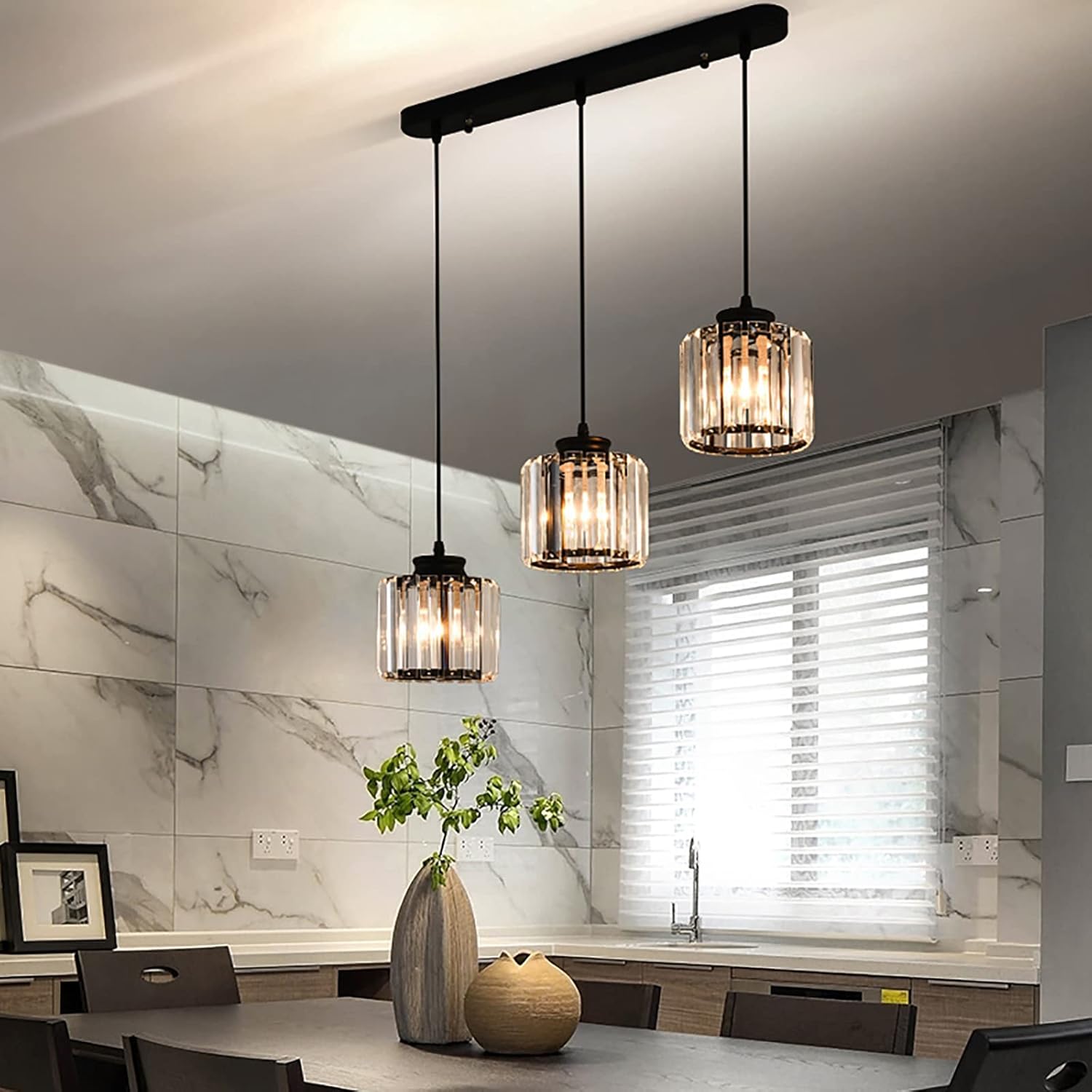 Modern Multi-Head Glass Kitchen Black Pendant Light