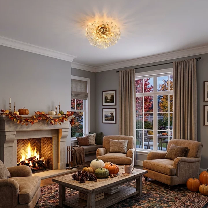 Elegant Gold Flush Mount Crystal Ceiling Lights for Living Room