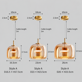 Elegant Amber Glass Iron LED Pendant Lights for Living Room