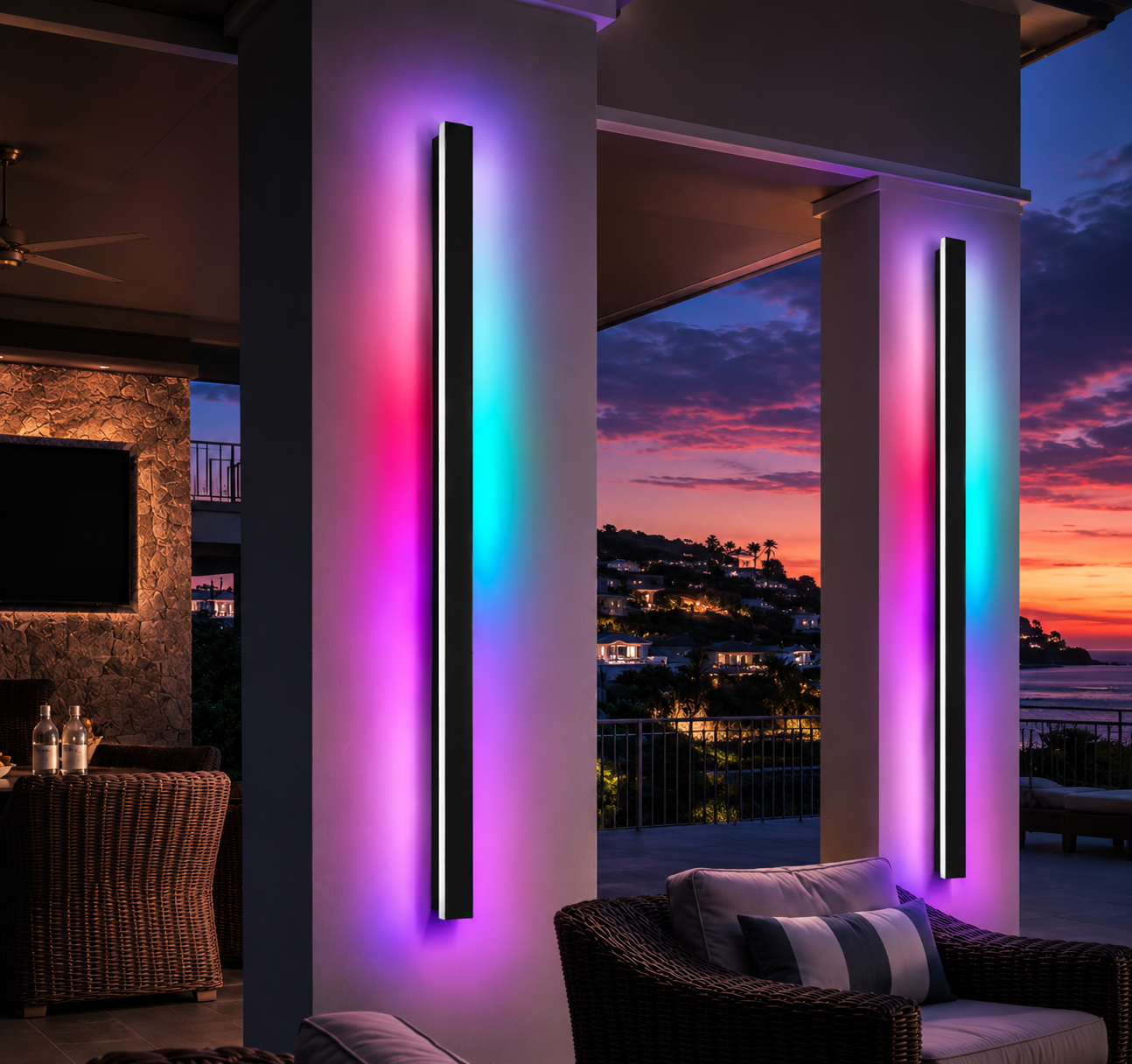 Outdoor RGB Wall Lights IP65 Waterproof Long Wall Sconce with Remote