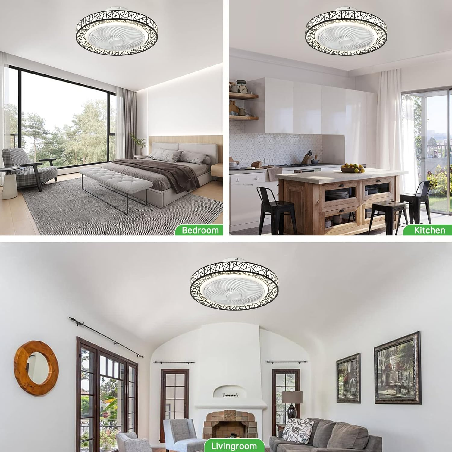 Modern Ceiling Fan with Light for Kids room Kitchen Bedroom, 3 Speed, Low Profile Remote Control