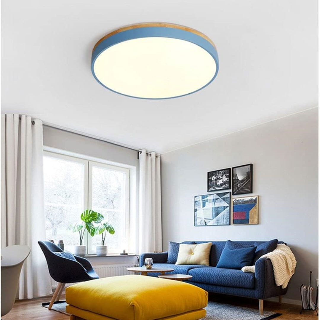 Wooden Round Shape Flush Ceiling Lights For Living Room