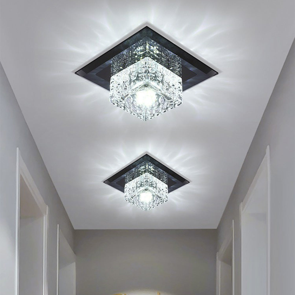 Contemporary Squared Shape Crystal LED Ceiling Light For Hallway