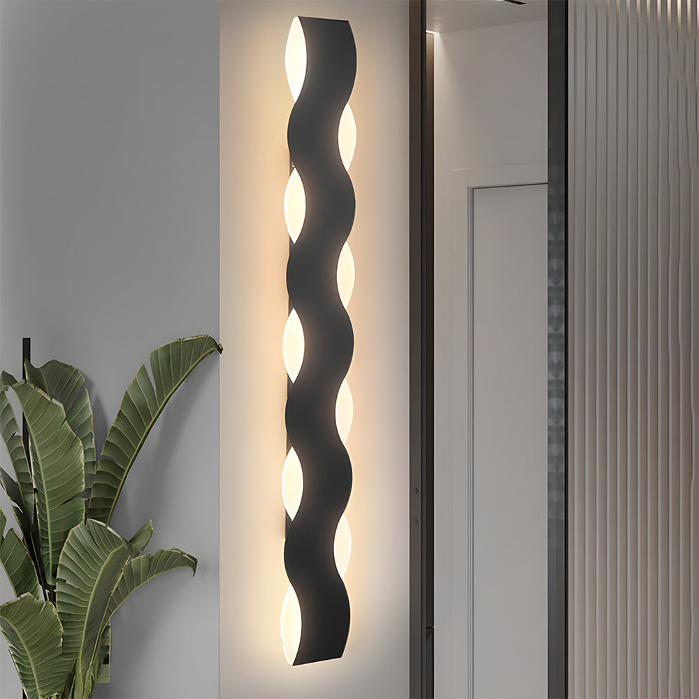 Modern Wave LED Outdoor Wall Lamp Waterproof exterior wall lights in Black for Garden Courtyard