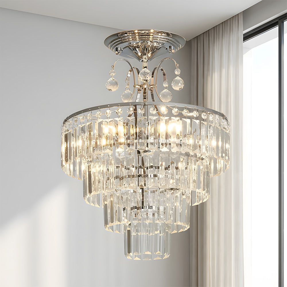 Crystal Silver/Black Semi Flush Mount Ceiling Light for Living Room Bedroom Hallway