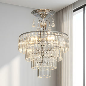 Crystal Silver/Black Semi Flush Mount Ceiling Light for Living Room Bedroom Hallway