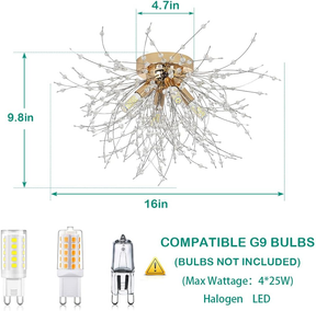 Crystal Flush Mount Chandelier Ceiling Light for Bedrooms, Kitchens, Islands, Corridor