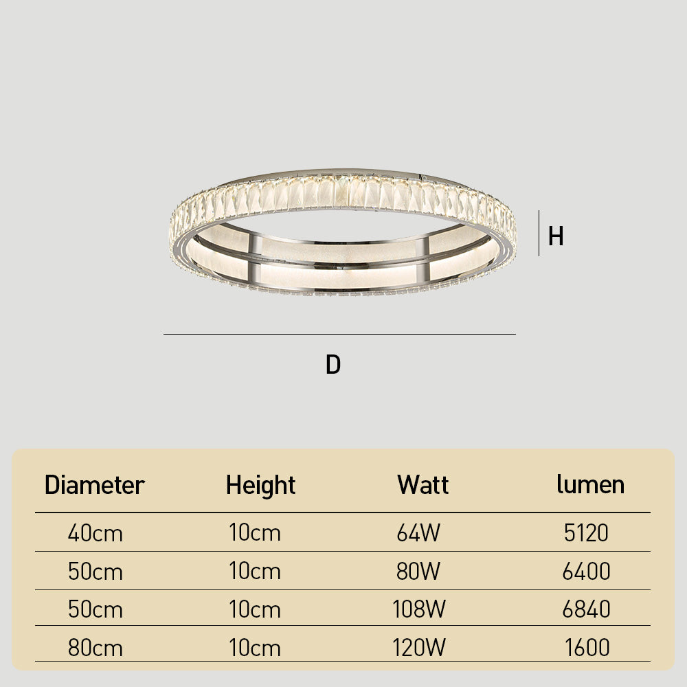 Crystal Aluminium Ring Trim LED Ceiling Light for Living Room