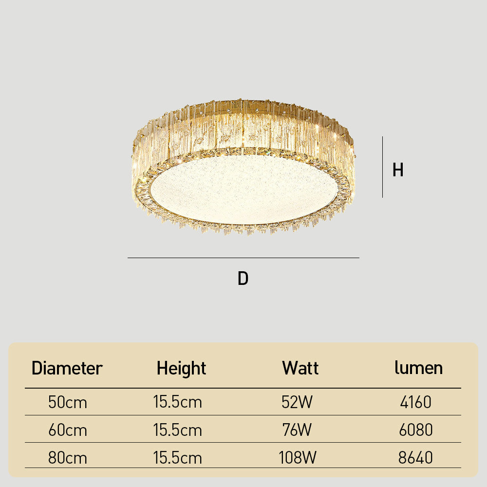 Circular Gold Stainless Steel Crystal Flush Ceiling Light for Living Room