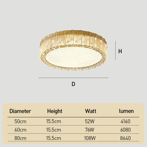 Circular Gold Stainless Steel Crystal Flush Ceiling Light for Living Room