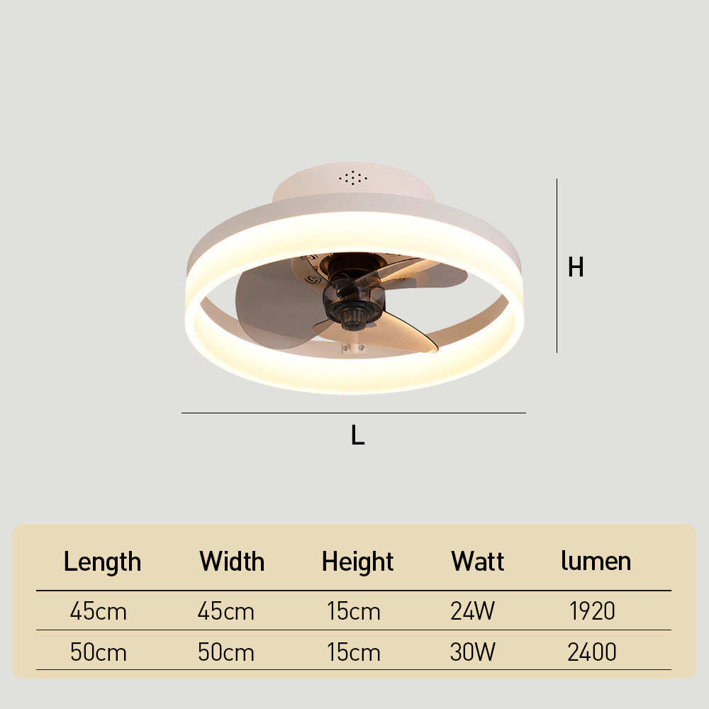 Modern Low Profile Ceiling Fan with Light 6 Speeds Reversible DC Motor Fan Light
