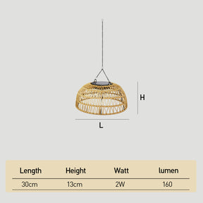 Outdoor Solar Dome Rattan Pendent Lights for Patio Garden Porch