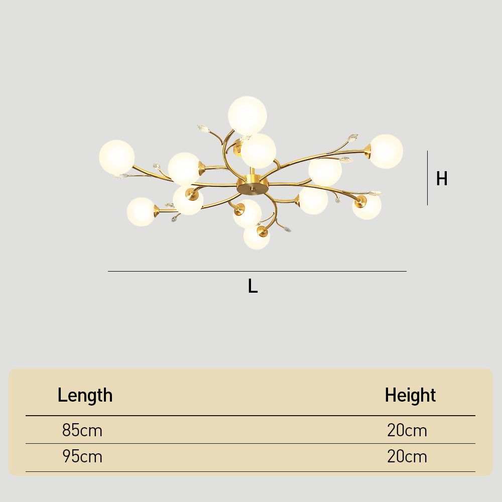 Spherical Semi-Flush Mount with Crystal-6/8/10/12 Lights Gold Ceiling Light