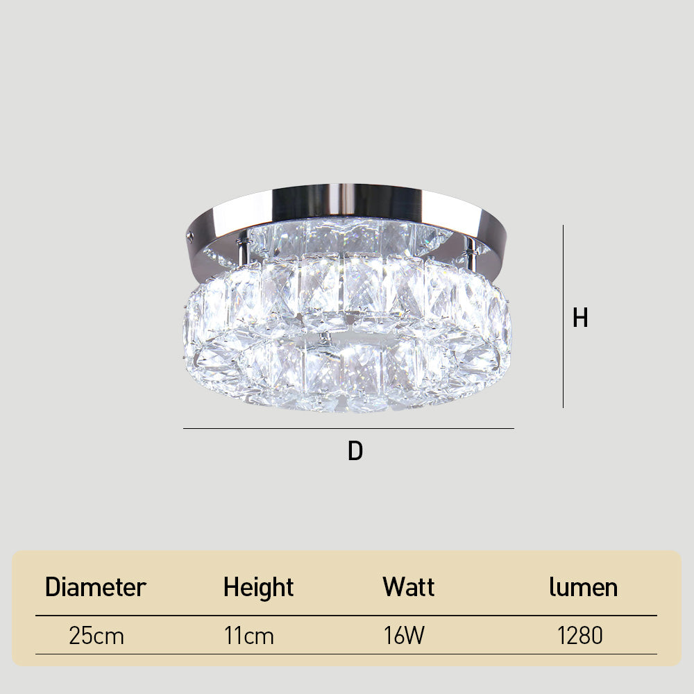 Circular Crystal Stainless Steel LED Flush Ceiling Light for Hallway