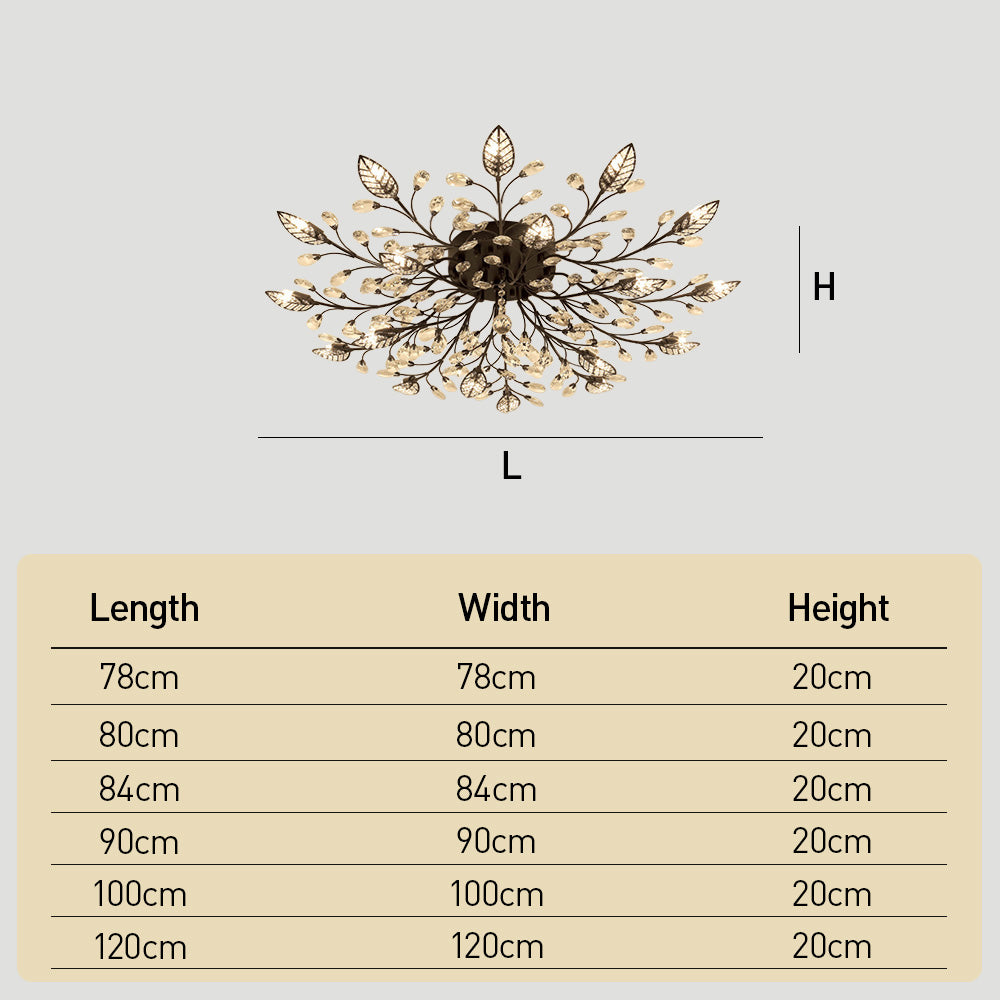 Semi-flush Crystal Flower and Leaves Ceiling lights for Living Room Bedroom