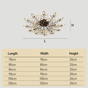 Semi-flush Crystal Flower and Leaves Ceiling lights for Living Room Bedroom