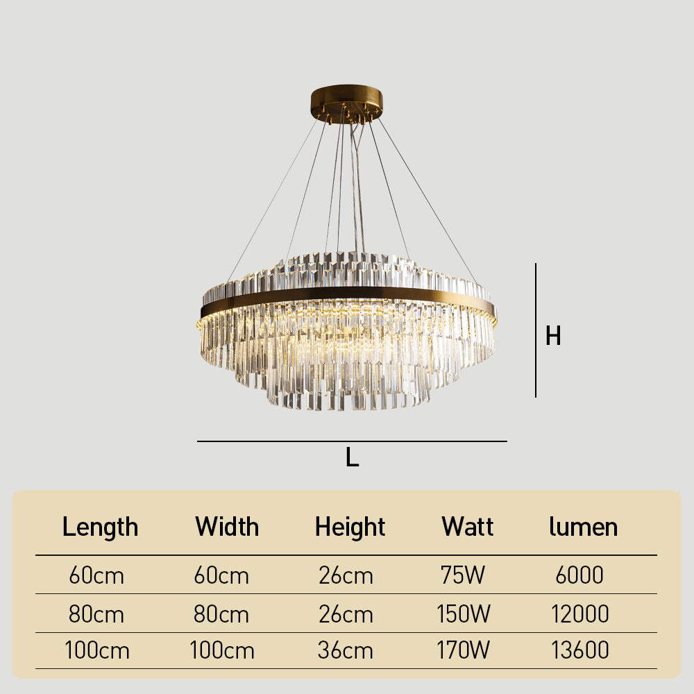 Modern Tiered Crystal LED Chandelier Luxury Hanging Lamp for Living Room Dining Room