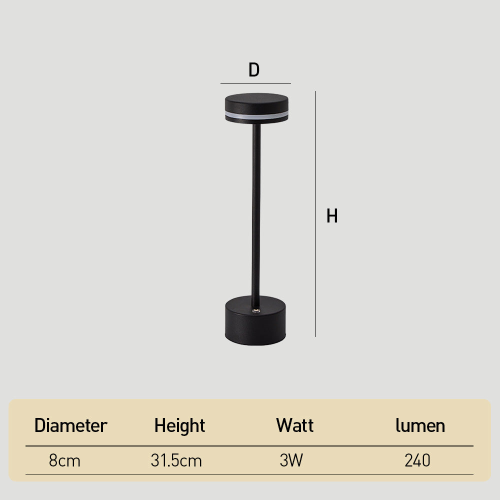 Modern I-Shaped Metal Rechargeable Dimmable Touch Table Lamp for Bedroom Tea Room