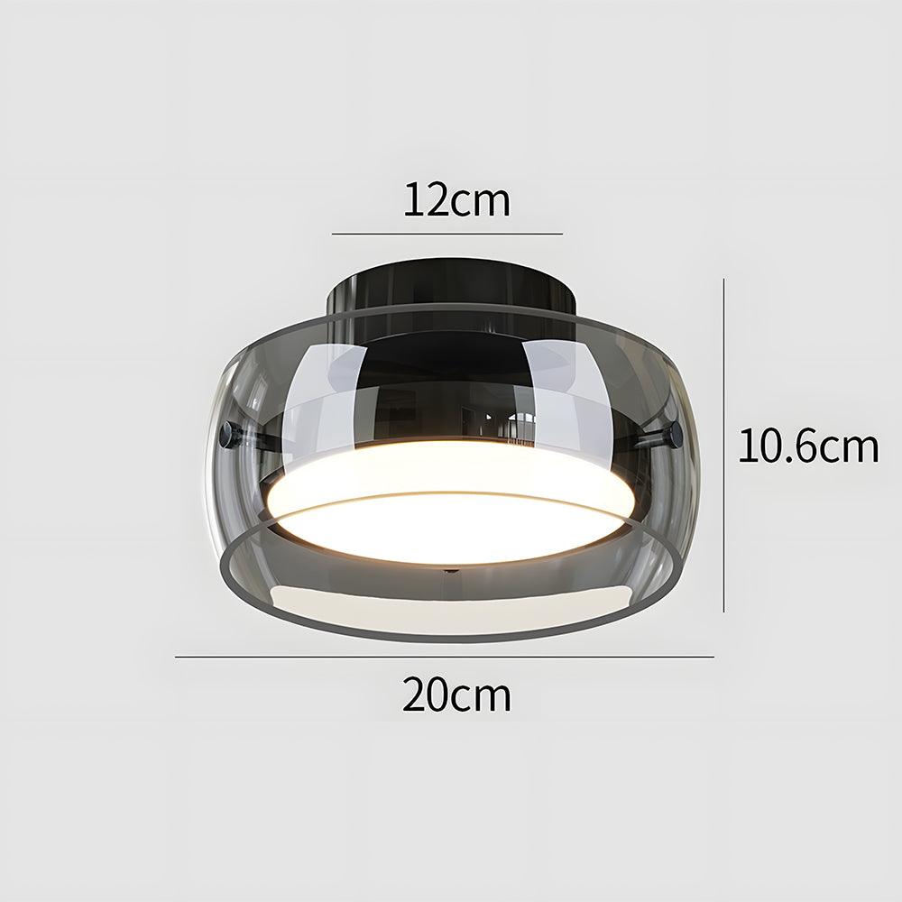 Vintage Retro Glass Flush LED Ceiling Light in Black, D20cm