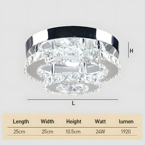 2 Layers Round LED Crystal Silver Ceiling Light for Hallway Kitchen