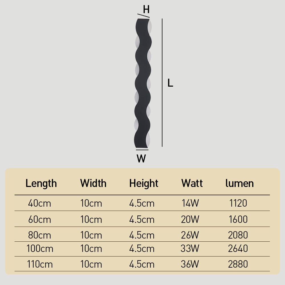 Modern Wave LED Outdoor Wall Lamp Waterproof exterior wall lights in Black for Garden Courtyard