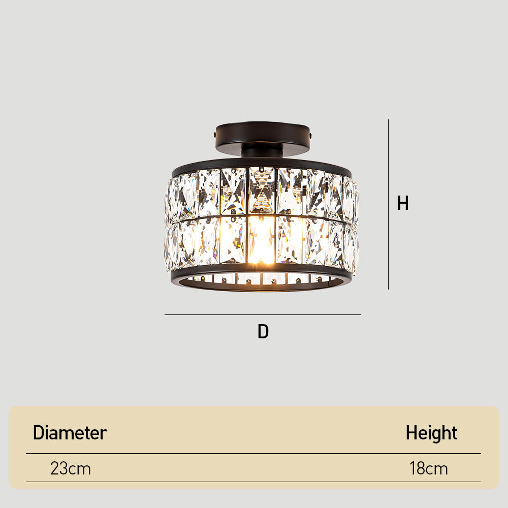 Cylindrical Iron Crystal Semi-Flush Ceiling Light for Entryway Bedroom
