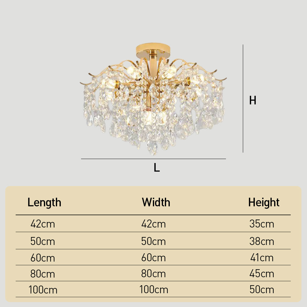 Semi-flush Iron Crystal Elegant Ceiling Lights for Living Room Bedroom