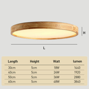 Modern Wood Flush LED Ceiling Lights Round Shape