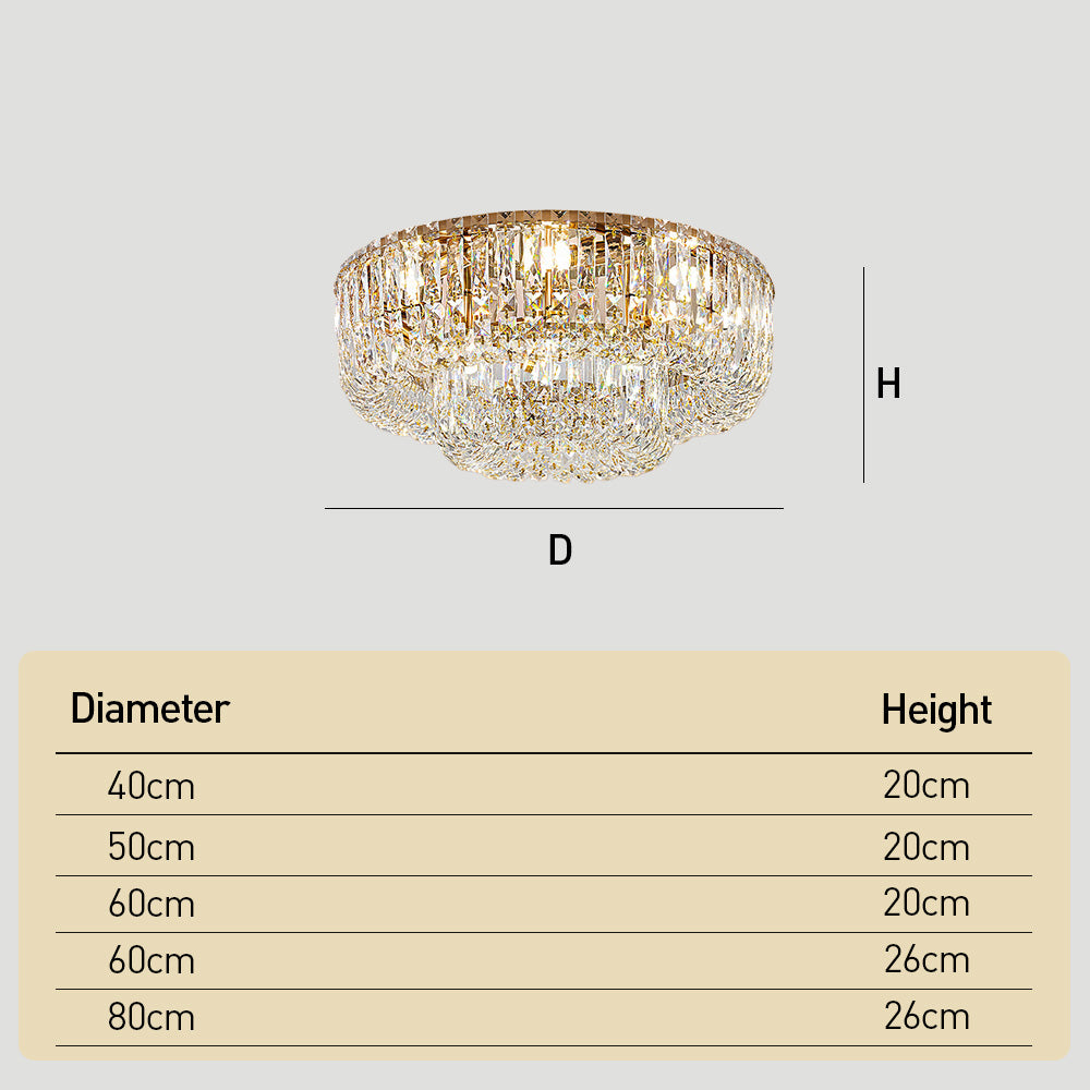 Luxury Multi-Tier Crystal Gold Flush Mount Ceiling Light for Living Room