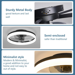 Modern Low Profile Ceiling Fan with Light 6 Speeds Reversible DC Motor Fan Light