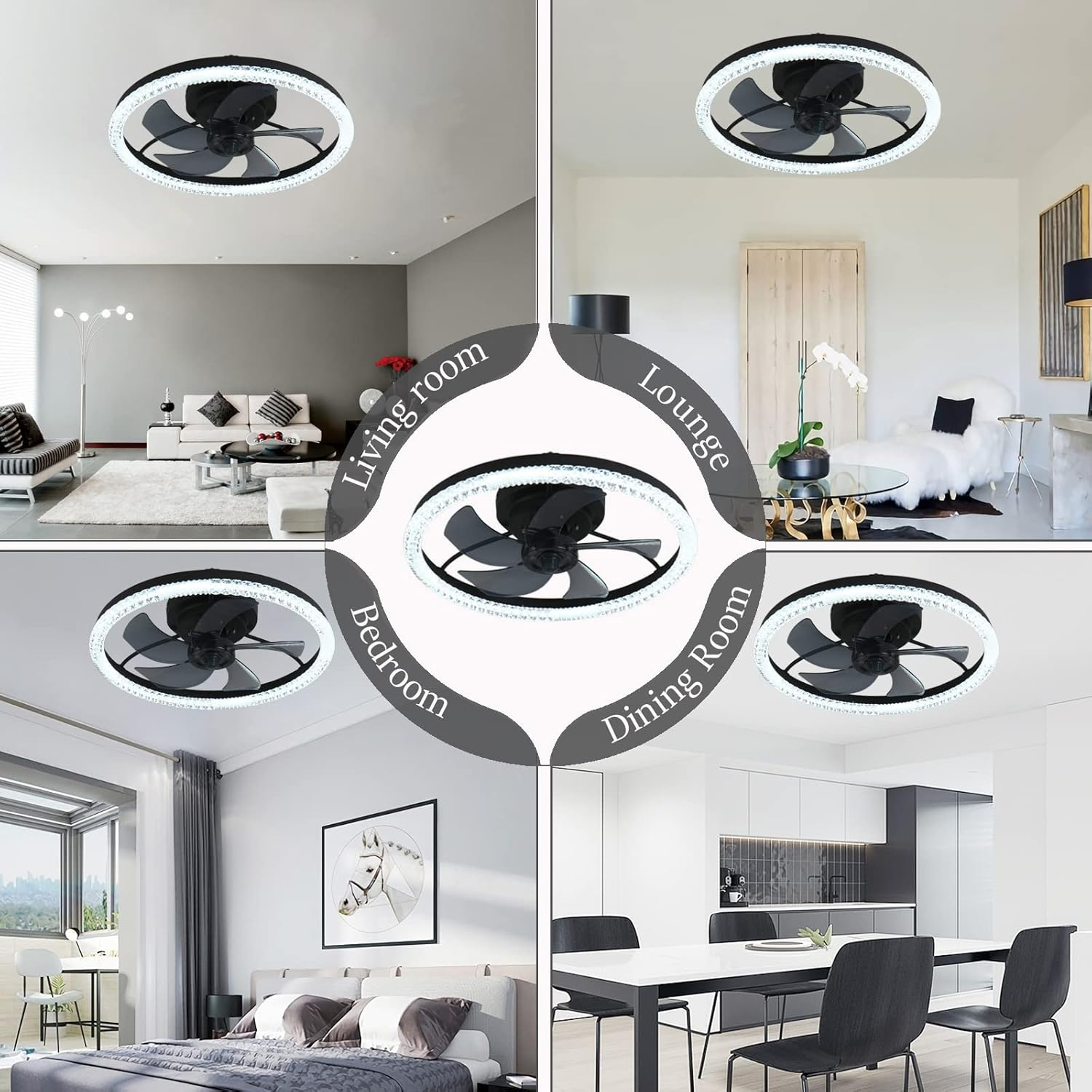 LED Dimmable 6-Speed Adjustable Reversible Ceiling Fan Light for Bedroom